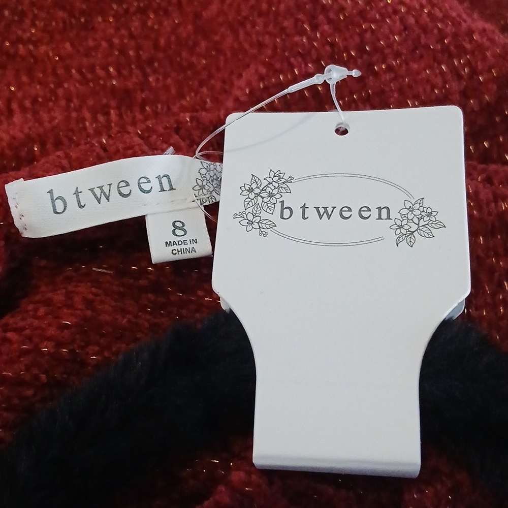 btween Girl Burgandy Sweater with Bow Design Size 8 - Picture 3 of 4